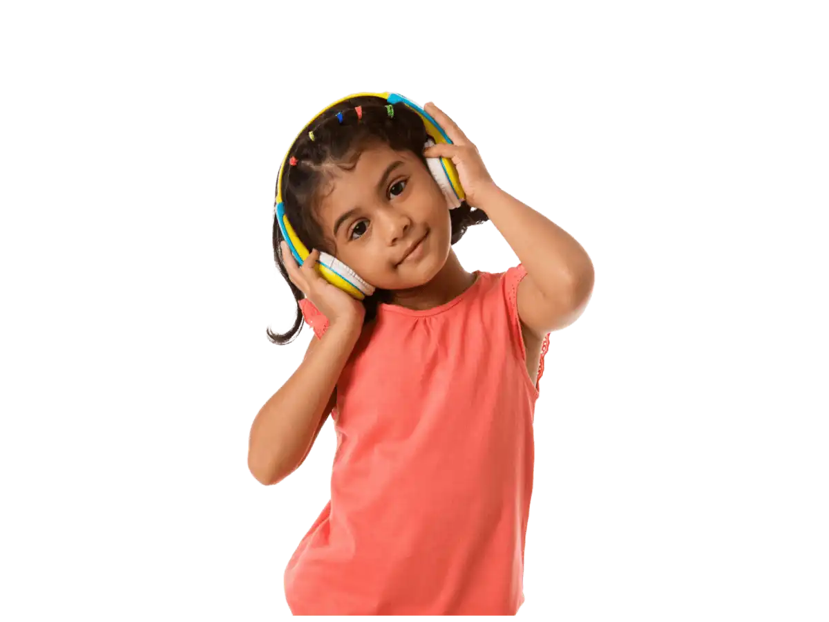 Girl with headphones on